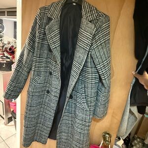 Women's Black and Gray Plaid Coat
